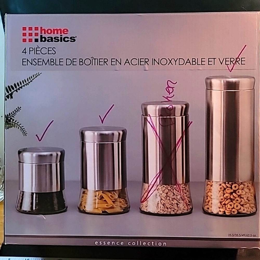 NWT 3 piece glass and stainless steel container set 3 sizes screw tops homebasic